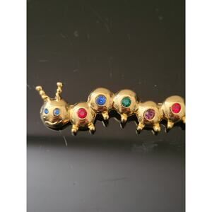 Caterpillar Pin Brooch Gold Color Stones of Different Color Nice Quality